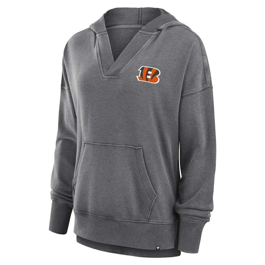 Cincinnati Bengals Women's Initiative Snow Wash French Terry V-Neck Pullover Hoodie Heather Charcoal - Fanatics