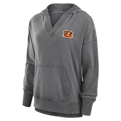 Cincinnati Bengals Women's Initiative Snow Wash French Terry V-Neck Pullover Hoodie Heather Charcoal - Fanatics