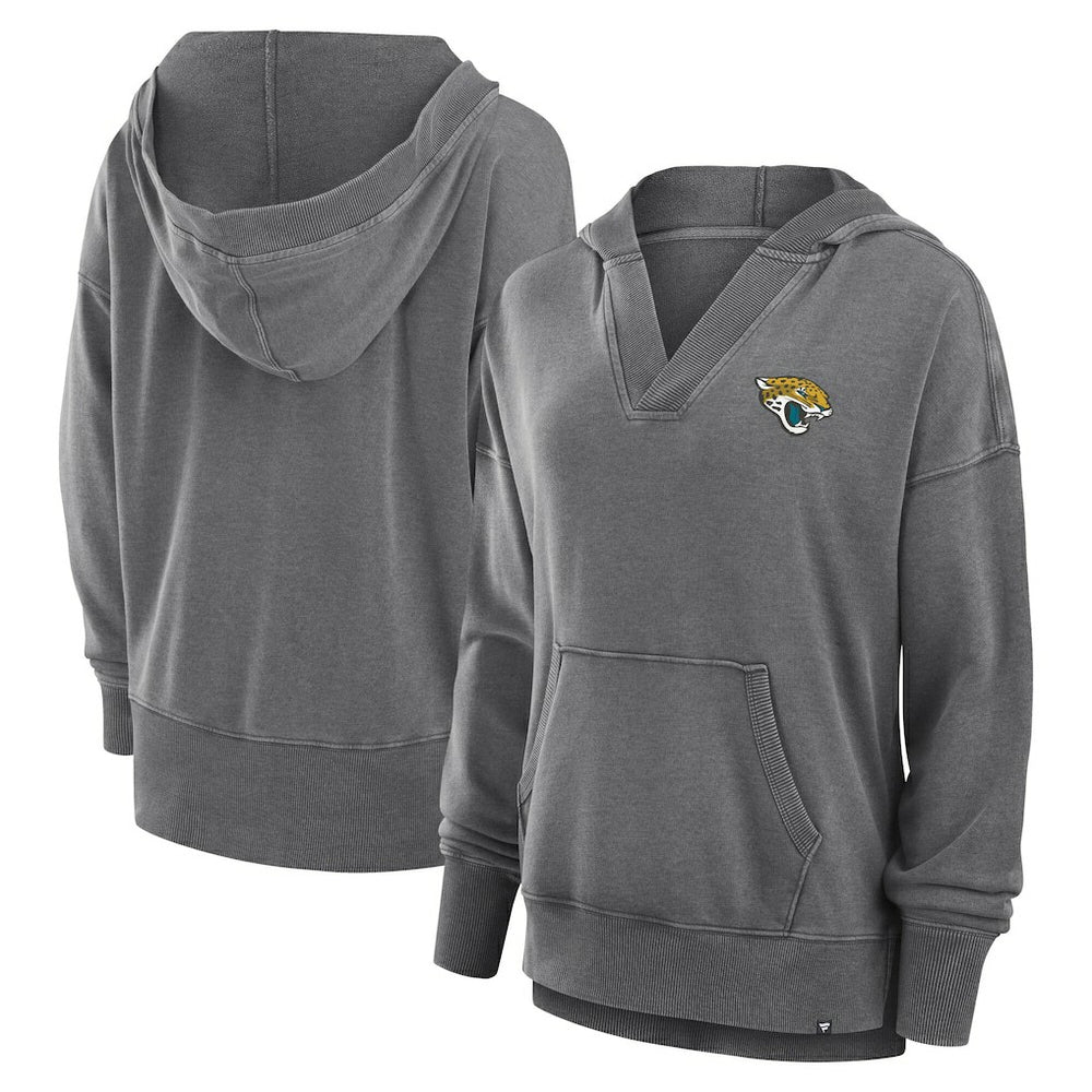 Jacksonville Jaguars Women's Initiative Snow Wash French Terry V-Neck Pullover Hoodie Heather Charcoal - Fanatics