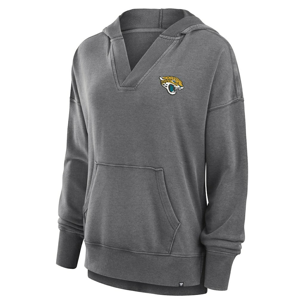 Jacksonville Jaguars Women's Initiative Snow Wash French Terry V-Neck Pullover Hoodie Heather Charcoal - Fanatics