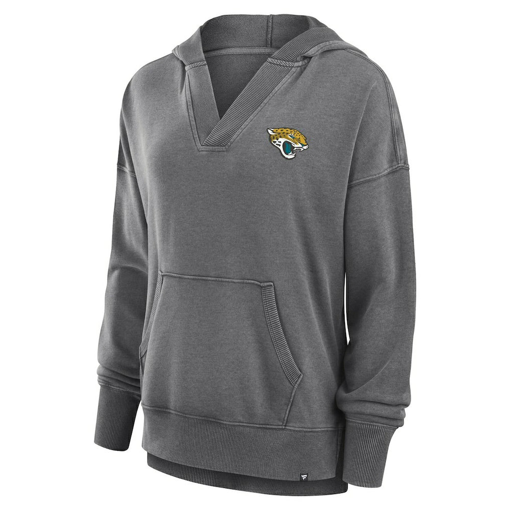 Jacksonville Jaguars Women's Initiative Snow Wash French Terry V-Neck Pullover Hoodie Heather Charcoal - Fanatics