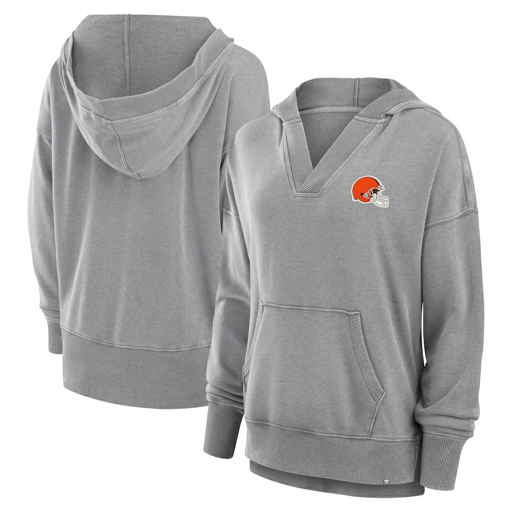 Cleveland Browns Women's Initiative Snow Wash French Terry V-Neck Pullover Hoodie Heather Gray - Fanatics