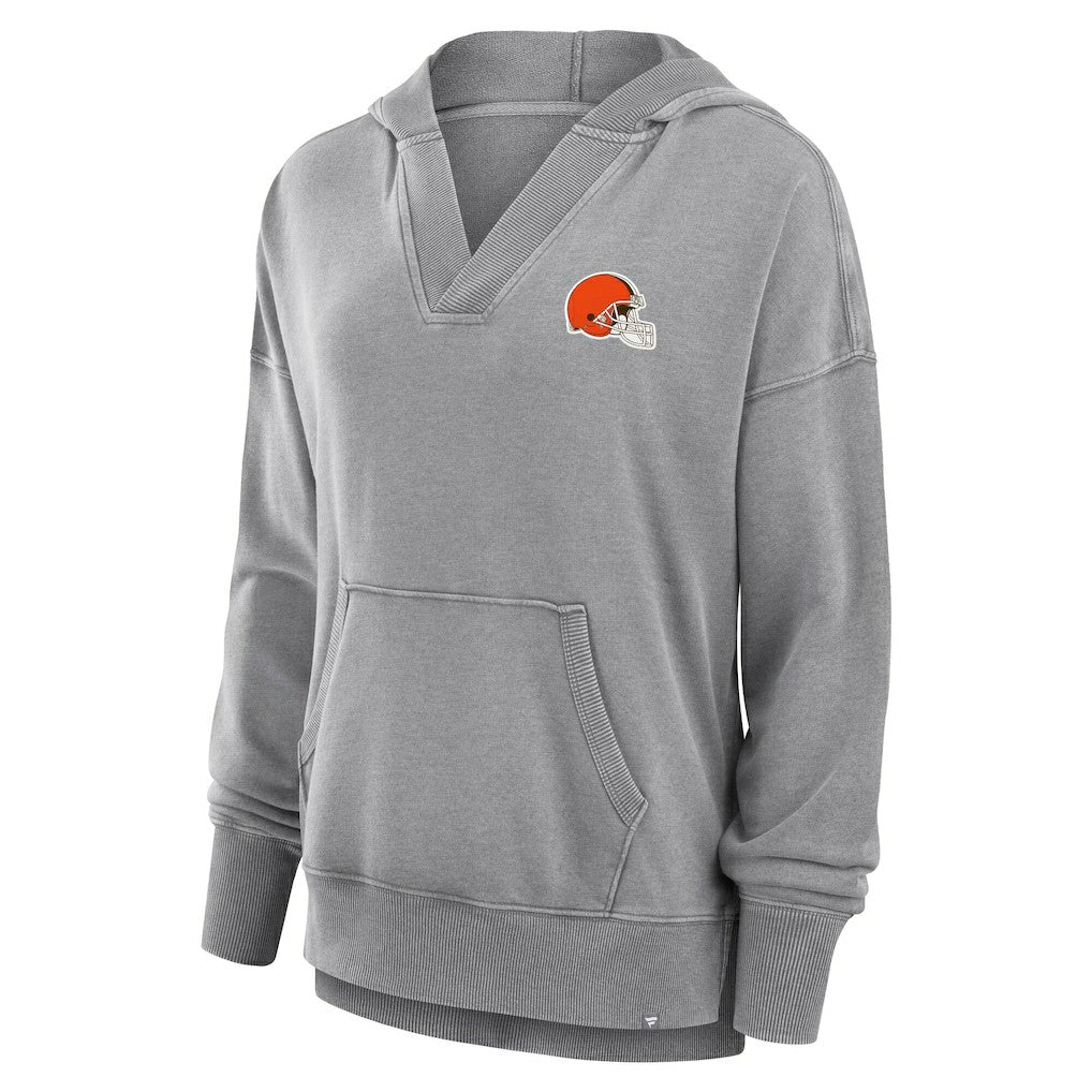 Cleveland Browns Women's Initiative Snow Wash French Terry V-Neck Pullover Hoodie Heather Gray - Fanatics