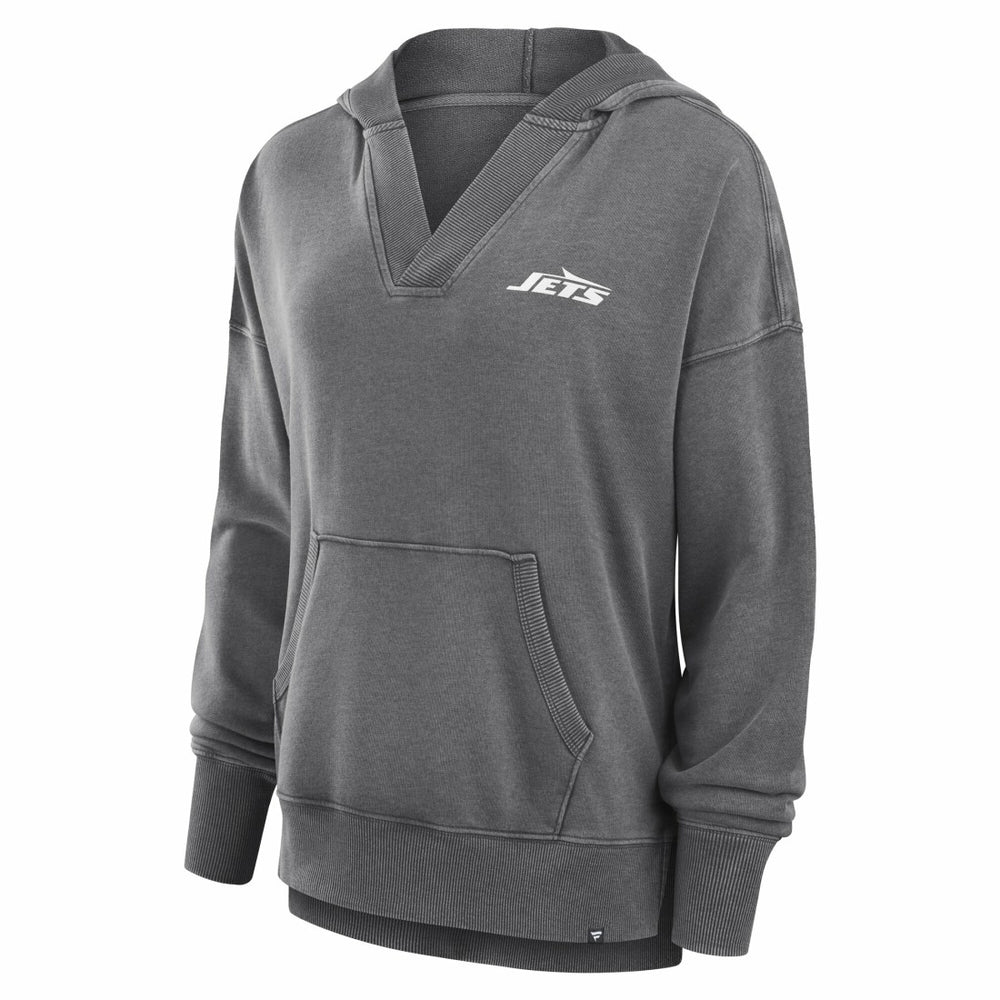 New York Jets Women's Initiative Snow Wash French Terry V-Neck Pullover Hoodie Heather Charcoal - Fanatics