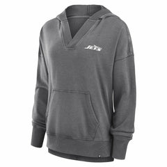 New York Jets Women's Initiative Snow Wash French Terry V-Neck Pullover Hoodie Heather Charcoal - Fanatics
