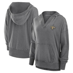 New Orleans Saints Women's Initiative Snow Wash French Terry V-Neck Pullover Hoodie Heather Charcoal - Fanatics