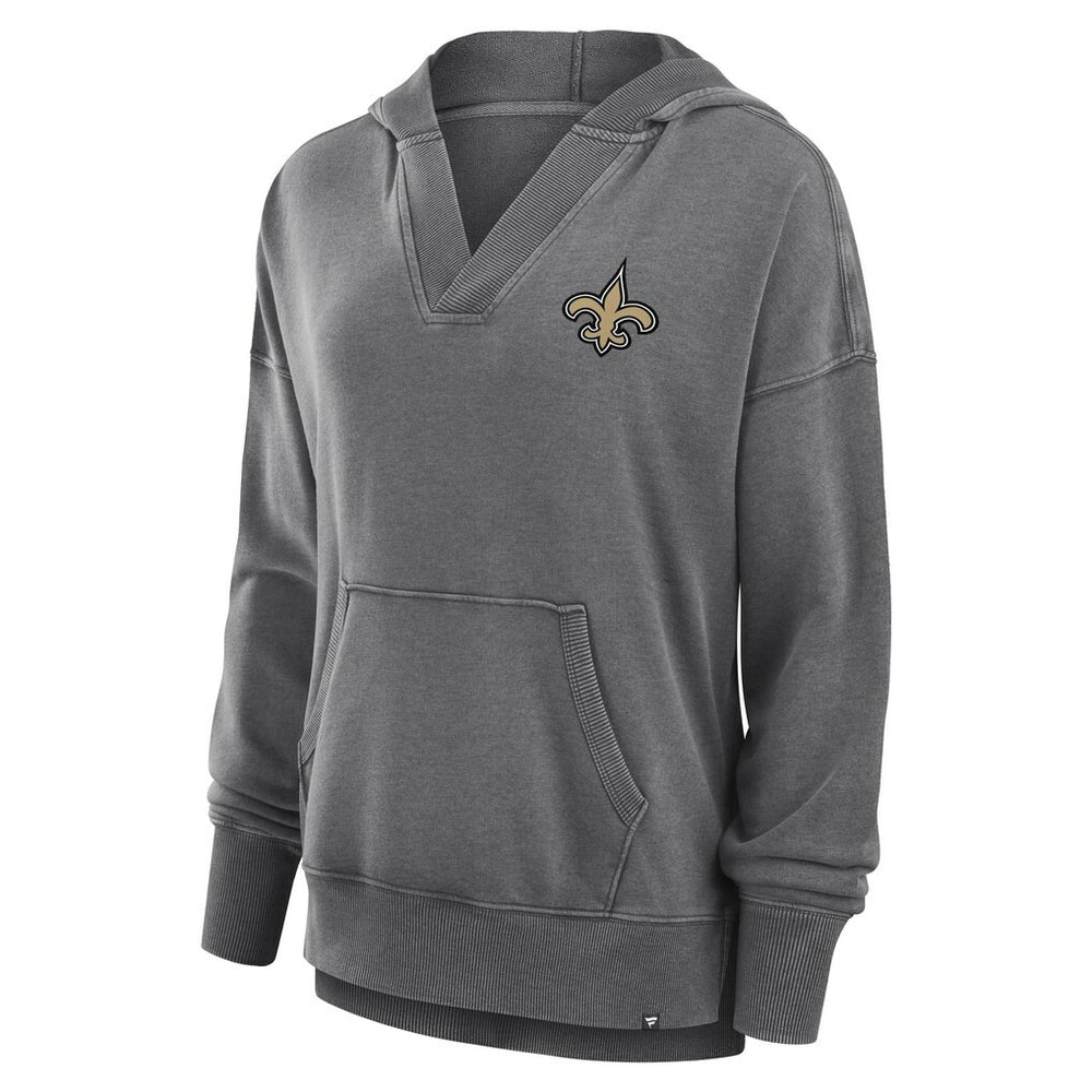 New Orleans Saints Women's Initiative Snow Wash French Terry V-Neck Pullover Hoodie Heather Charcoal - Fanatics