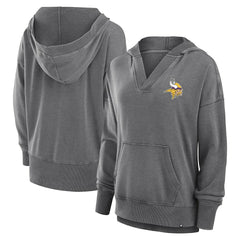 Minnesota Vikings Women's Initiative Snow Wash French Terry V-Neck Pullover Hoodie Heather Charcoal - Fanatics
