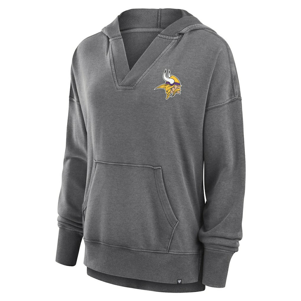 Minnesota Vikings Women's Initiative Snow Wash French Terry V-Neck Pullover Hoodie Heather Charcoal - Fanatics