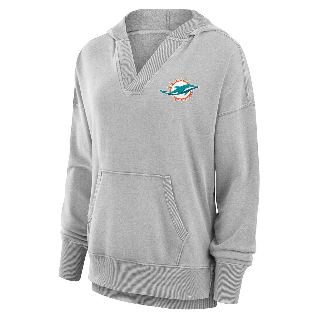 Miami Dolphins Women's Initiative Snow Wash French Terry V-Neck Pullover Hoodie Heather Gray - Fanatics