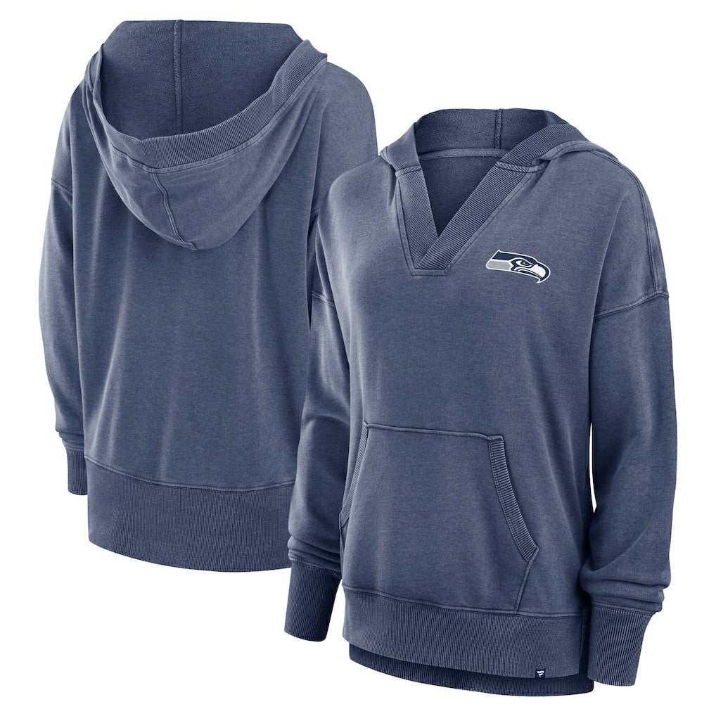 Seattle Seahawks Women's Initiative Snow Wash French Terry V-Neck Pullover Hoodie Heather College Navy - Fanatics