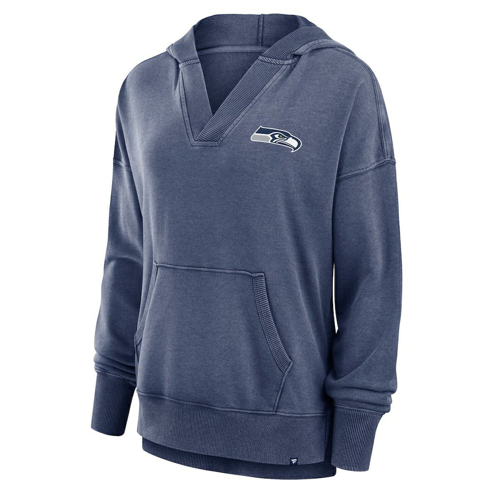 Seattle Seahawks Women's Initiative Snow Wash French Terry V-Neck Pullover Hoodie Heather College Navy - Fanatics