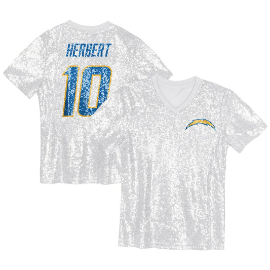 Justin Herbert Los Angeles Chargers Girls Youth Sequin V-Neck Fashion Jersey - Powder Blue on sale | NFL Jerseys