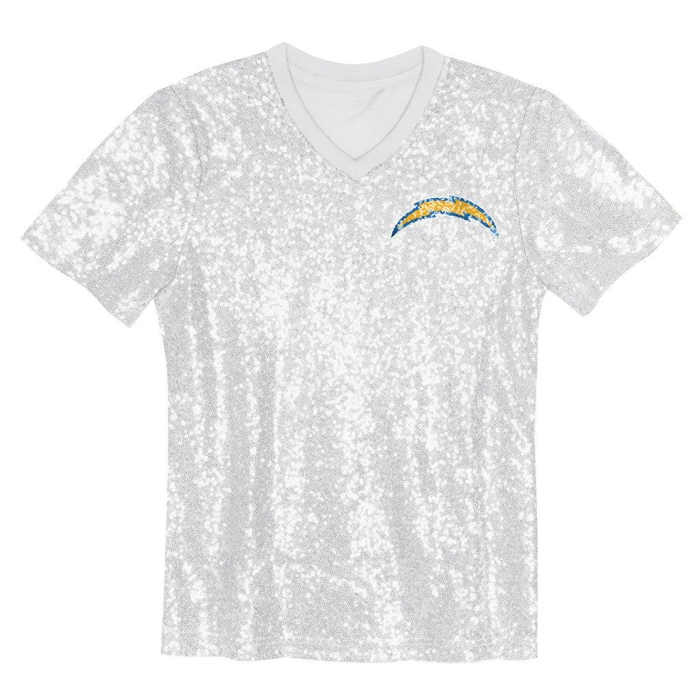 Justin Herbert Los Angeles Chargers Girls Youth Sequin V-Neck Fashion Jersey - Powder Blue on sale | NFL Jerseys