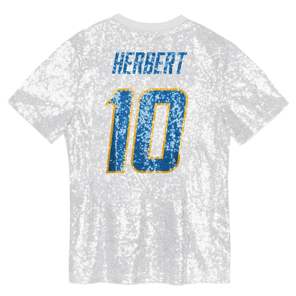 Justin Herbert Los Angeles Chargers Girls Youth Sequin V-Neck Fashion Jersey - Powder Blue on sale | NFL Jerseys