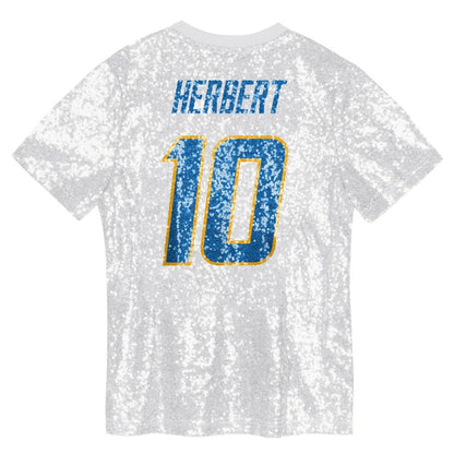 Justin Herbert Los Angeles Chargers Girls Youth Sequin V-Neck Fashion Jersey - Powder Blue on sale | NFL Jerseys