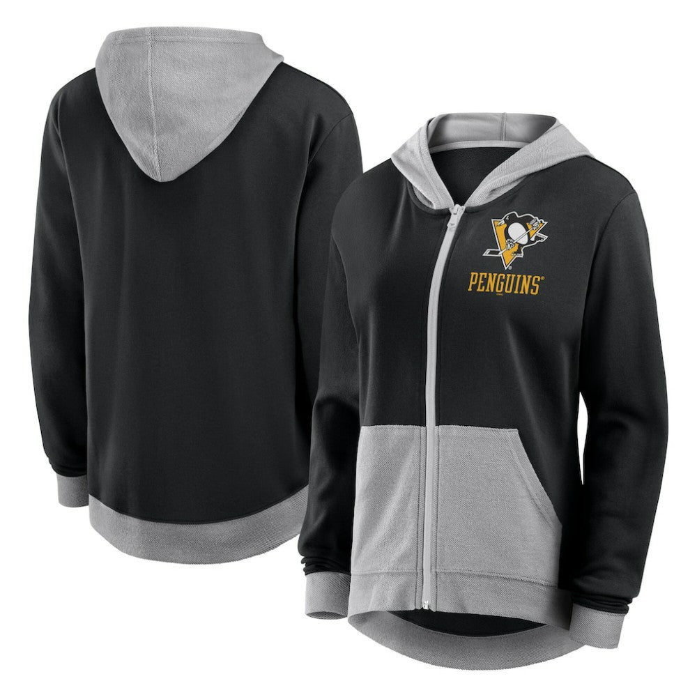 Pittsburgh Penguins Logo Athletic Women's Hit It French Terry Full-Zip Hoodie Black