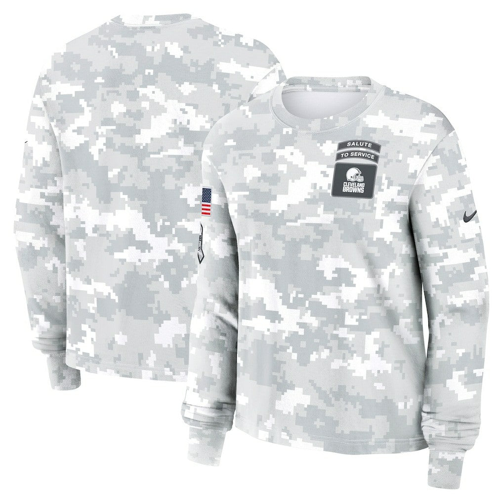 Cleveland Browns Women's 2024 Salute To Service Dri-FIT Long Sleeve T-Shirt Arctic Camo - Nike