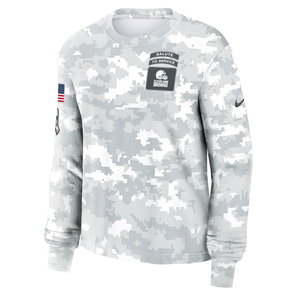Cleveland Browns Women's 2024 Salute To Service Dri-FIT Long Sleeve T-Shirt Arctic Camo - Nike