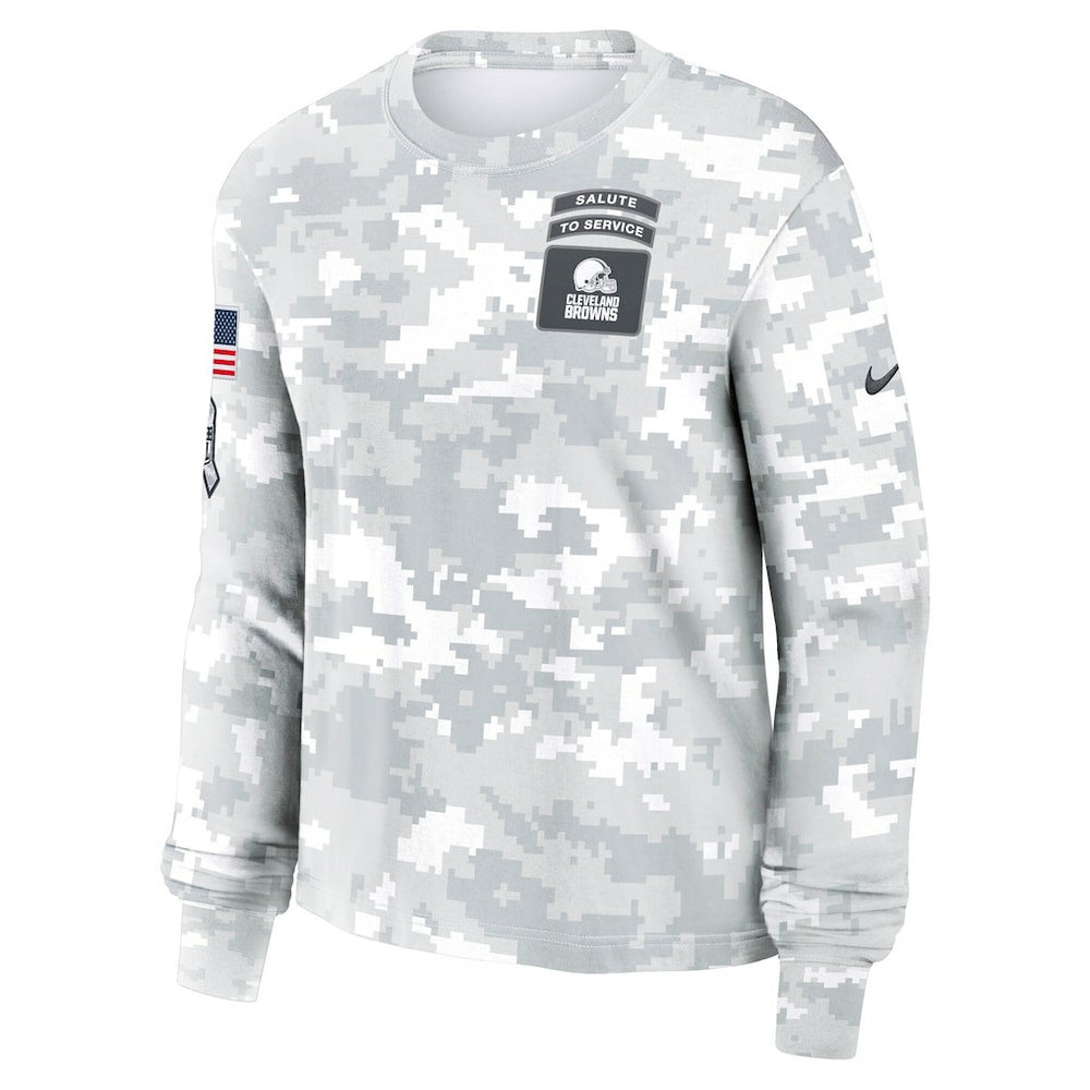 Cleveland Browns Women's 2024 Salute To Service Dri-FIT Long Sleeve T-Shirt Arctic Camo - Nike