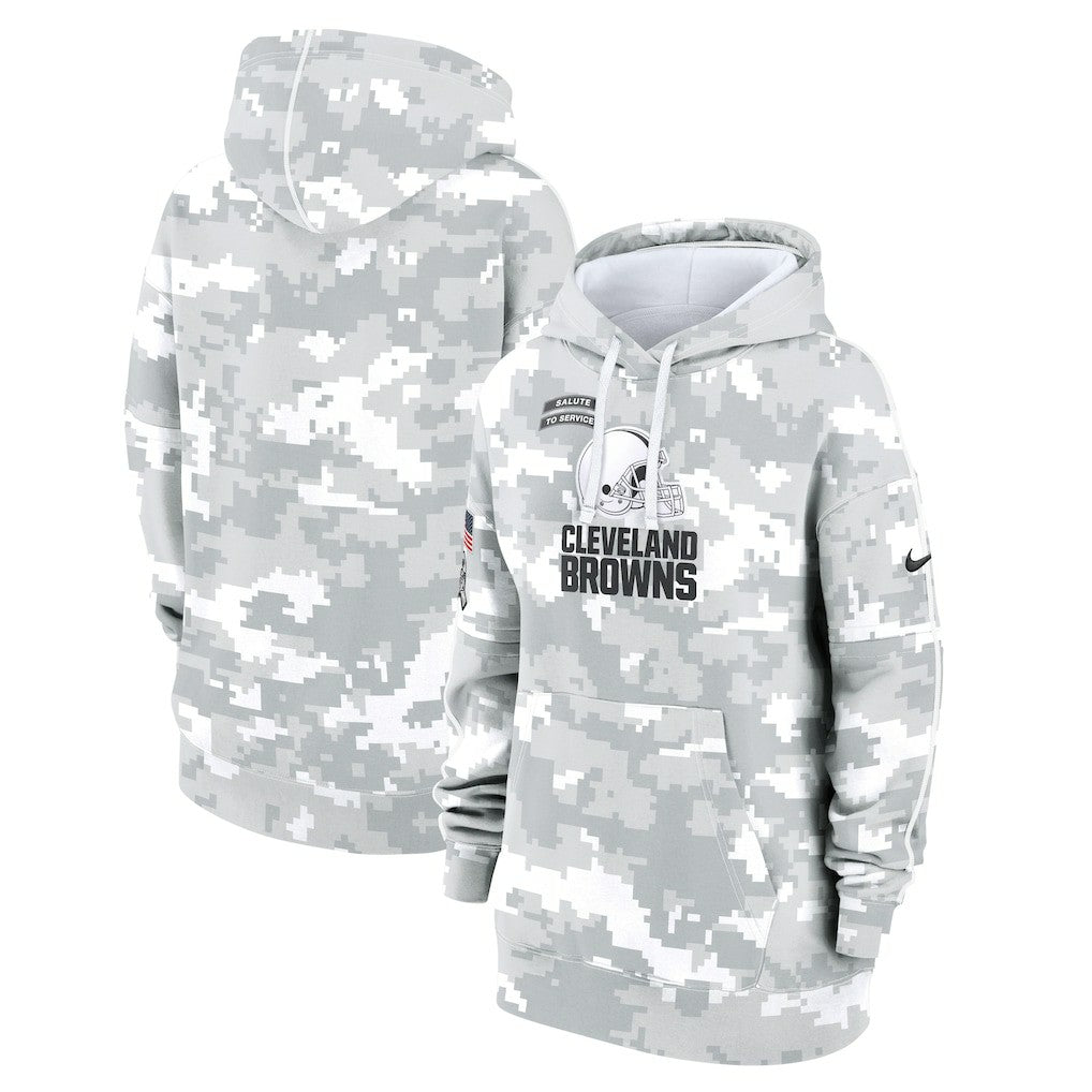 Cleveland Browns Women's 2024 Salute To Service Club Fleece Oversized Pullover Hoodie Arctic Camo - Nike