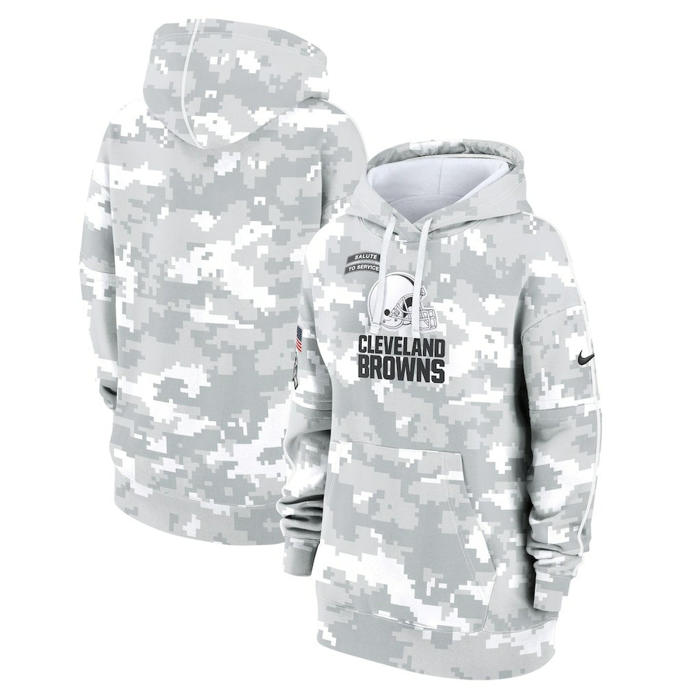 Cleveland Browns Women's 2024 Salute To Service Club Fleece Oversized Pullover Hoodie Arctic Camo - Nike