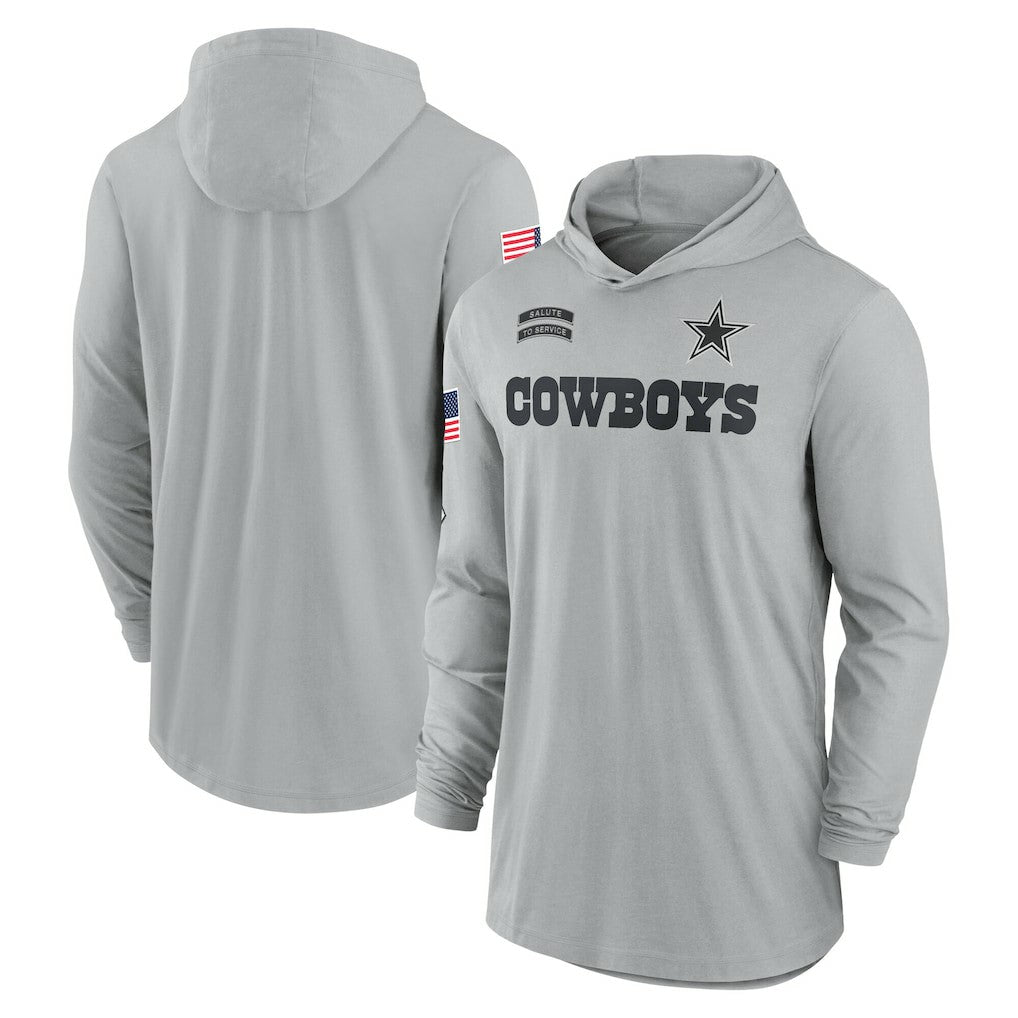 Dallas Cowboys 2024 Salute to Service Lightweight Dri-FIT Long Sleeve Hoodie T-Shirt Gray - Nike