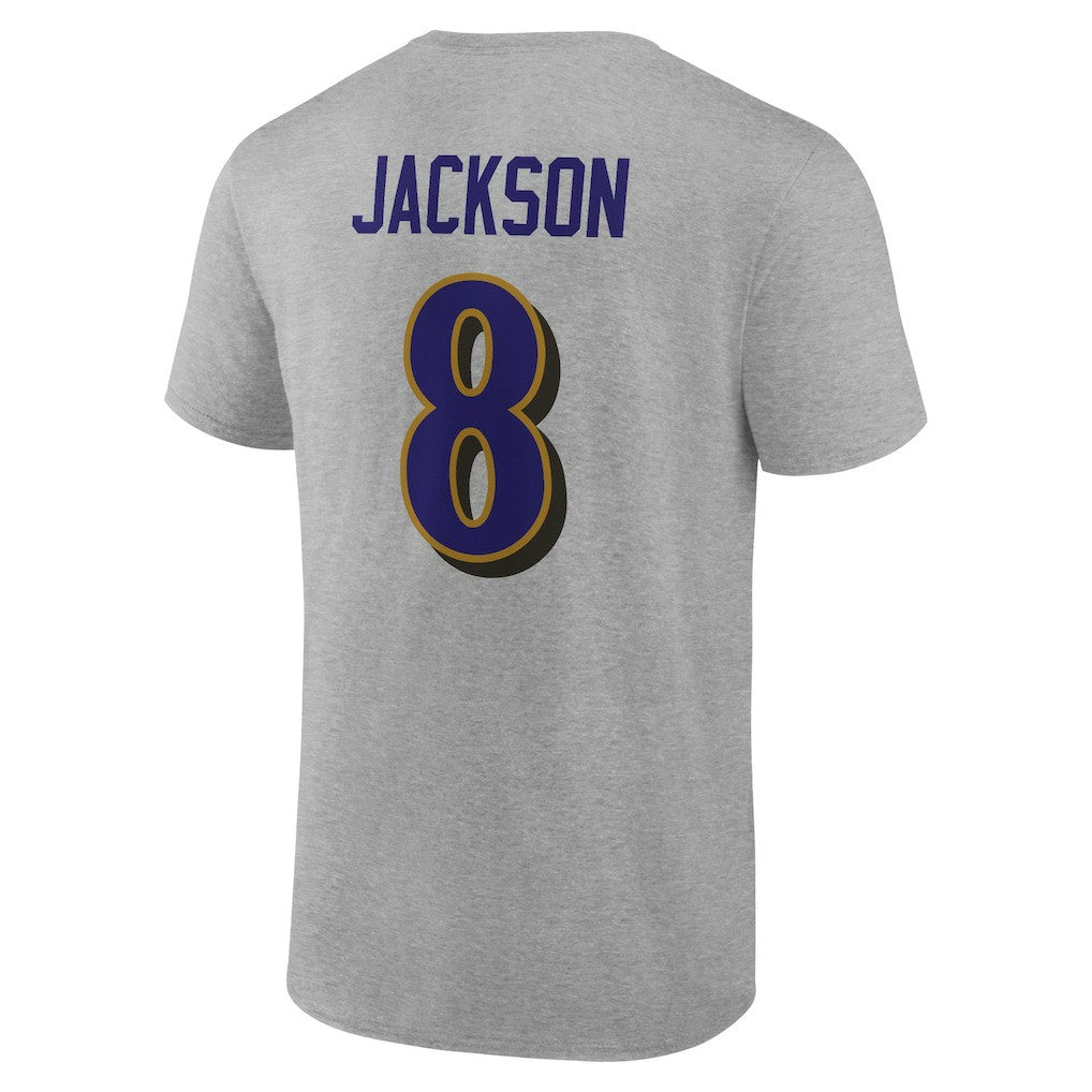 Lamar Jackson Baltimore Ravens Icon Player Name & Number T-Shirt Gray - NFL