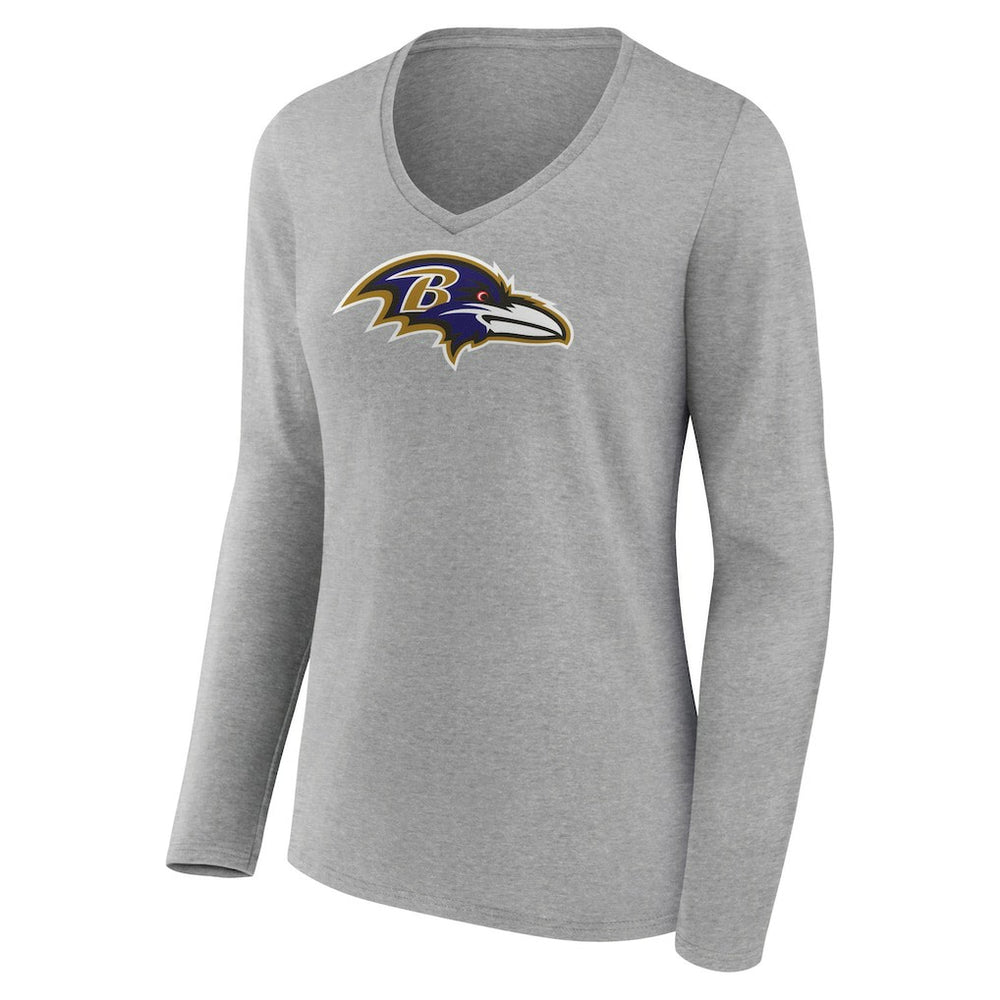 Lamar Jackson Baltimore Ravens Women's Icon Player Name & Number Long Sleeve V-Neck T-Shirt Gray - NFL