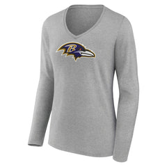 Lamar Jackson Baltimore Ravens Women's Icon Player Name & Number Long Sleeve V-Neck T-Shirt Gray - NFL