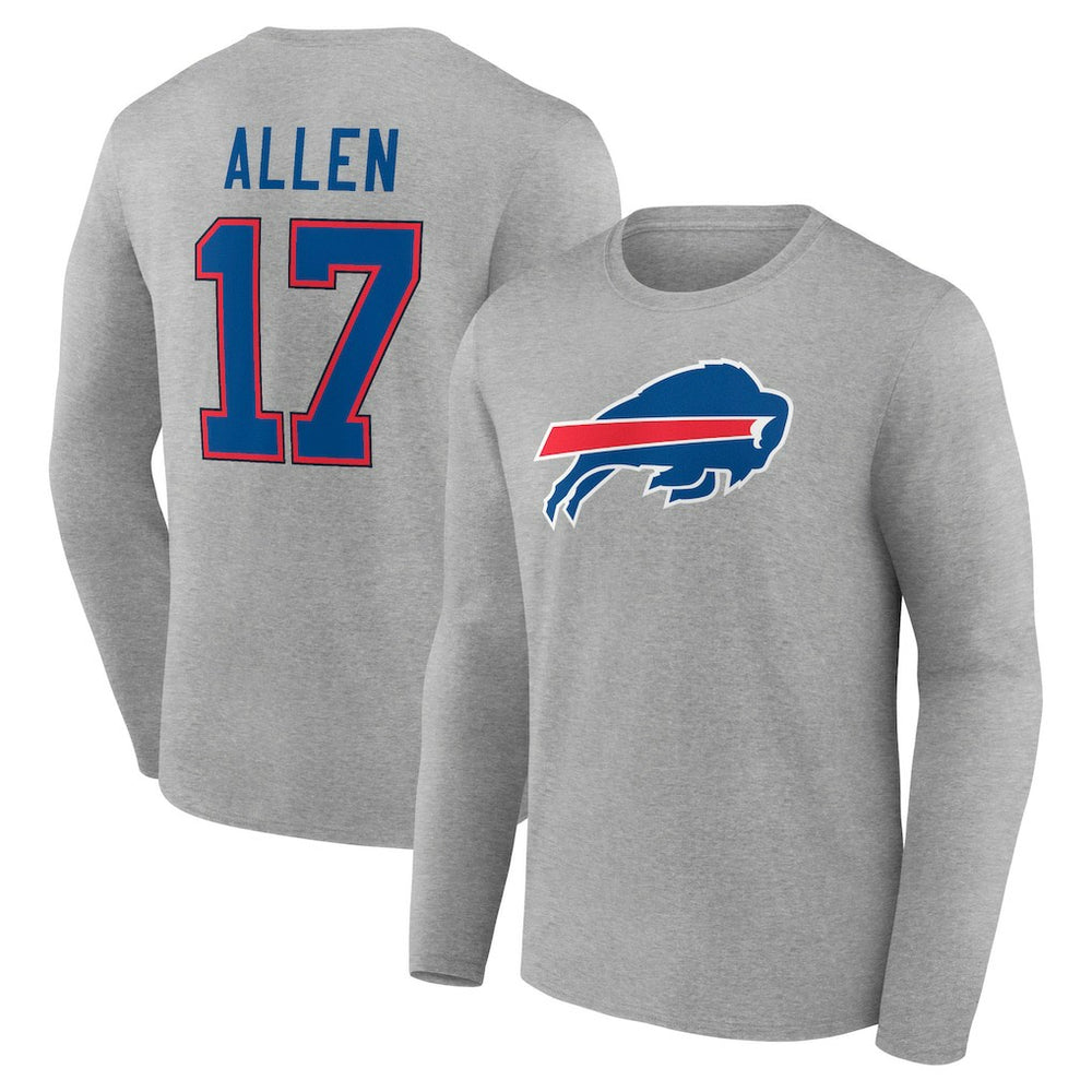 Josh Allen Buffalo Bills Icon Player Name & Number Long Sleeve T-Shirt Gray - NFL