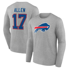 Josh Allen Buffalo Bills Icon Player Name & Number Long Sleeve T-Shirt Gray - NFL