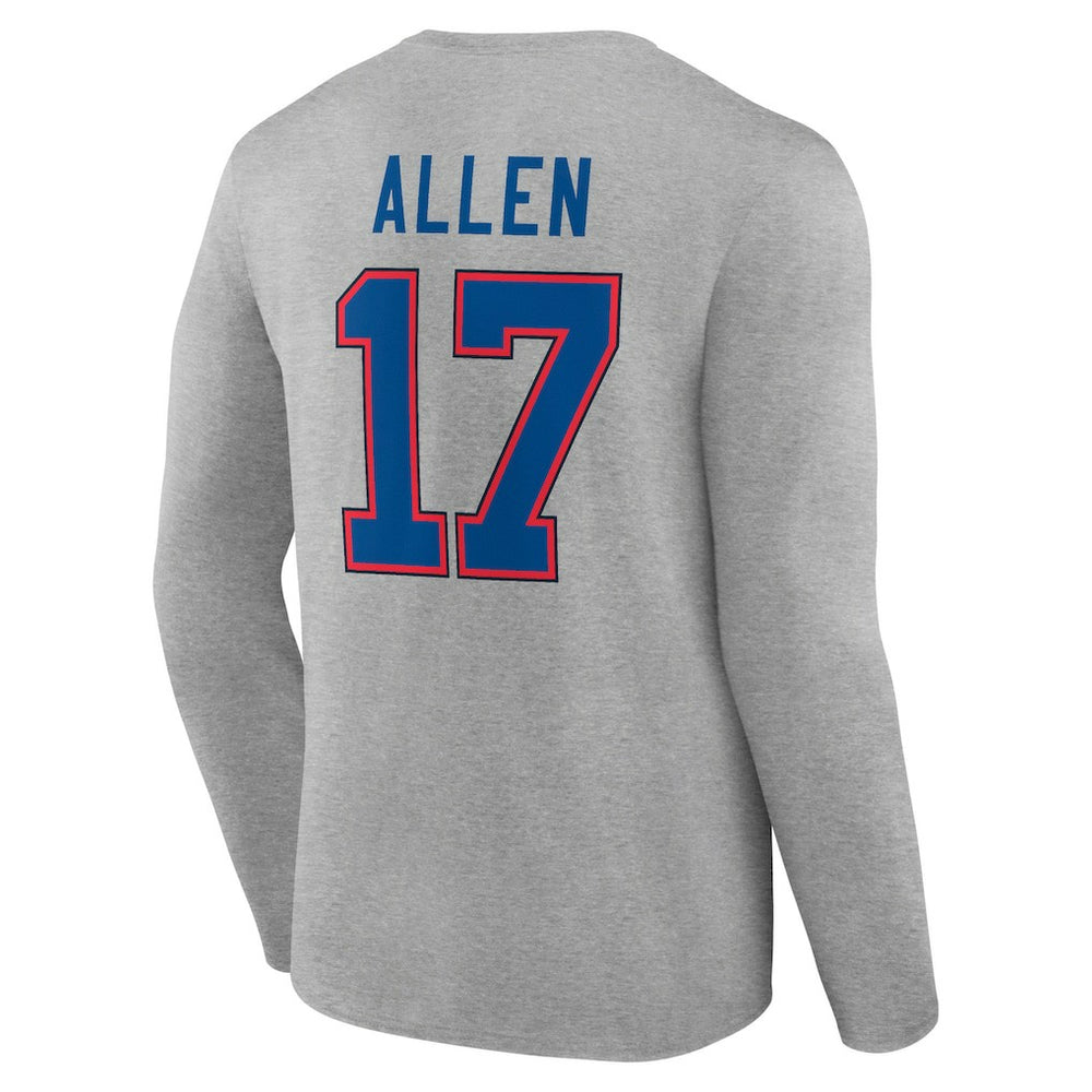 Josh Allen Buffalo Bills Icon Player Name & Number Long Sleeve T-Shirt Gray - NFL