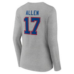 Josh Allen Buffalo Bills Women's Icon Player Name & Number Long Sleeve V-Neck T-Shirt Gray - NFL
