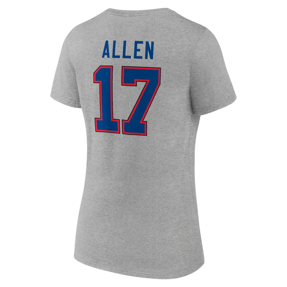 Josh Allen Buffalo Bills Women's Icon Player Name & Number V-Neck T-Shirt Gray - NFL