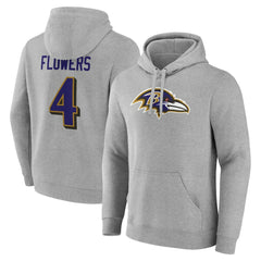 Zay Flowers Baltimore Ravens Icon Player Name & Number Pullover Hoodie Gray - NFL