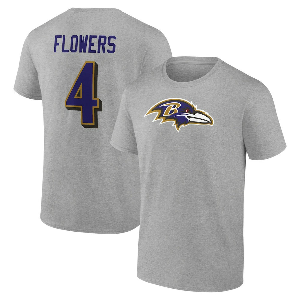 Zay Flowers Baltimore Ravens Icon Player Name & Number T-Shirt Gray - NFL