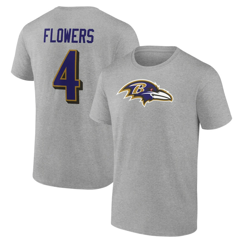 Zay Flowers Baltimore Ravens Icon Player Name & Number T-Shirt Gray - NFL