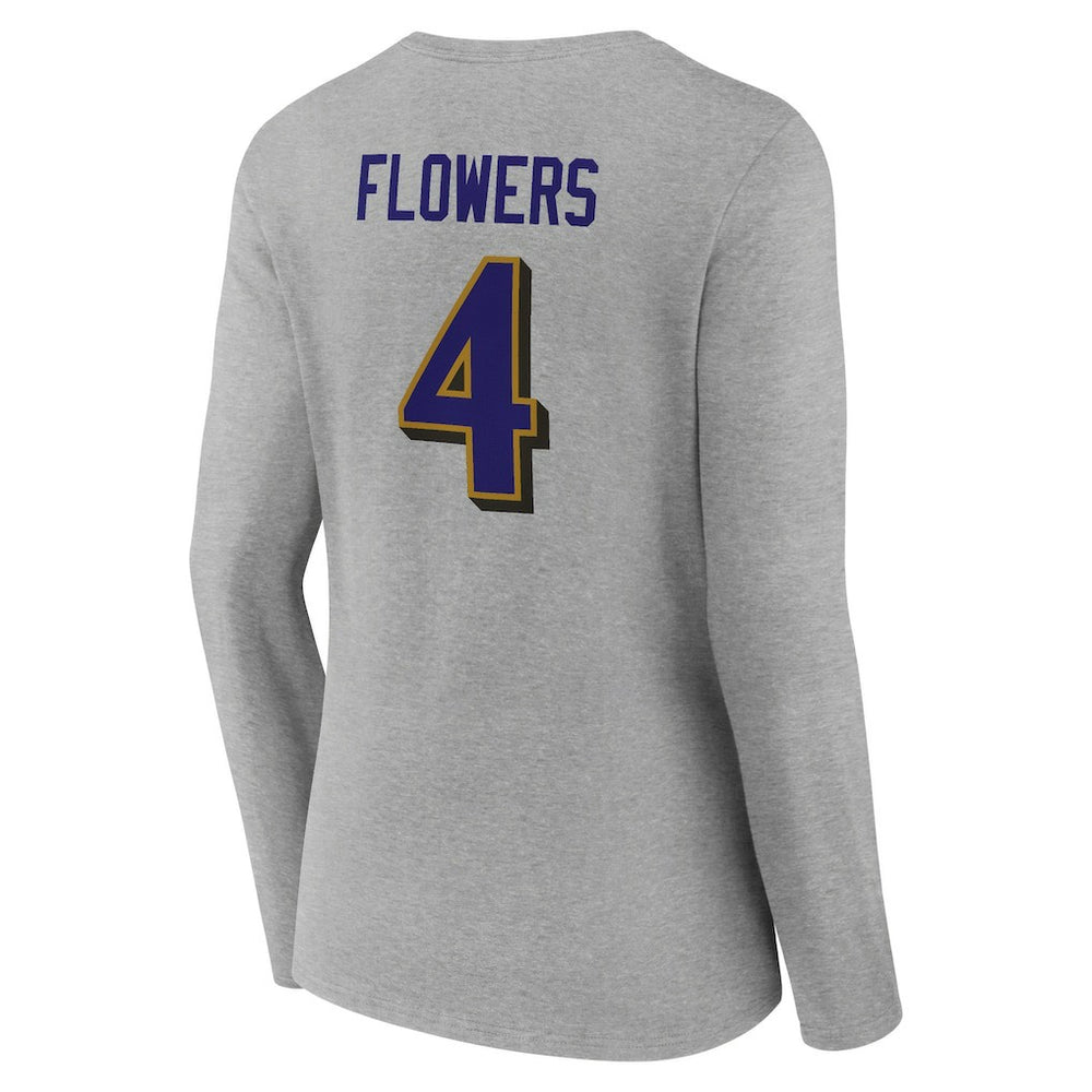 Zay Flowers Baltimore Ravens Women's Icon Player Name & Number Long Sleeve V-Neck T-Shirt Gray - NFL