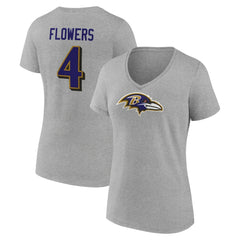 Zay Flowers Baltimore Ravens Women's Icon Player Name & Number V-Neck T-Shirt Gray - NFL