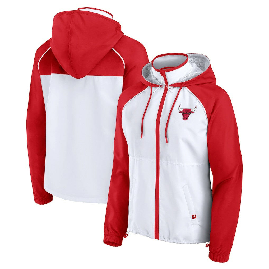 Fanatics - Chicago Bulls Women's Anorak Raglan Full-Zip Hoodie Jacket - White/Red