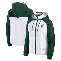 Fanatics - Milwaukee Bucks Women's Anorak Raglan Full-Zip Hoodie Jacket - White/Hunter Green