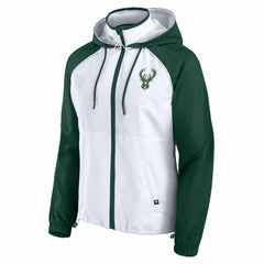 Fanatics - Milwaukee Bucks Women's Anorak Raglan Full-Zip Hoodie Jacket - White/Hunter Green
