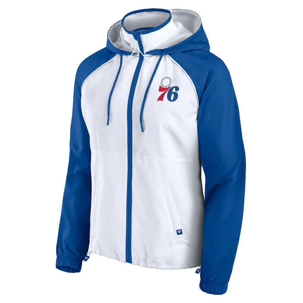 Fanatics - Philadelphia 76ers Women's Anorak Raglan Full-Zip Hoodie Jacket - White/Royal