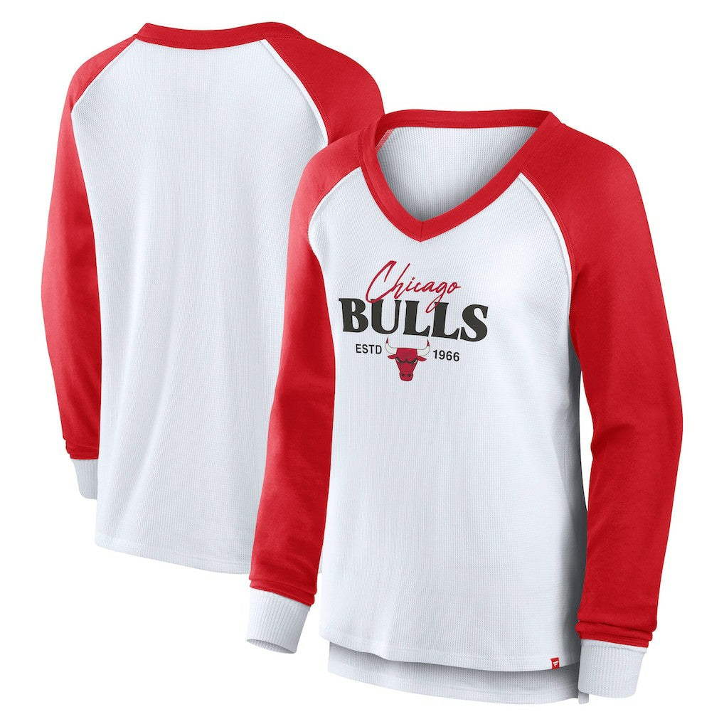 Fanatics - Chicago Bulls Women's Open Lane Waffle Long Sleeve V-Neck T-Shirt - White