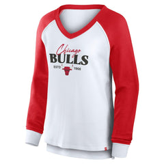 Fanatics - Chicago Bulls Women's Open Lane Waffle Long Sleeve V-Neck T-Shirt - White
