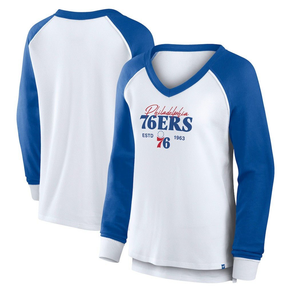 Fanatics - Philadelphia 76ers Women's Open Lane Waffle Long Sleeve V-Neck T-Shirt - White