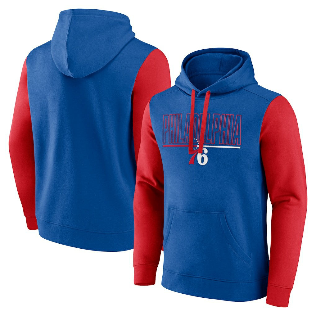 NBA - Philadelphia 76ers Logo Athletic Outline Colorblock Pullover Hoodie - Royal