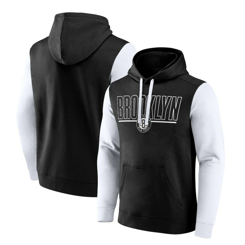 NBA - Brooklyn Nets Logo Athletic Outline Colorblock Pullover Hoodie - Black