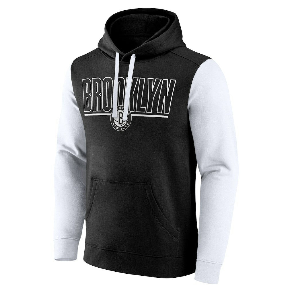NBA - Brooklyn Nets Logo Athletic Outline Colorblock Pullover Hoodie - Black